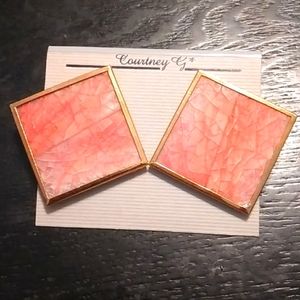 Square gold framed blush pink post earrings
